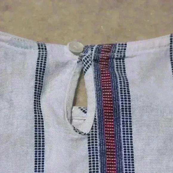 LINEN Striped Cropped Sleeveless Tank Top Ruffle Hem Peplum Women Small - Picture 10 of 11